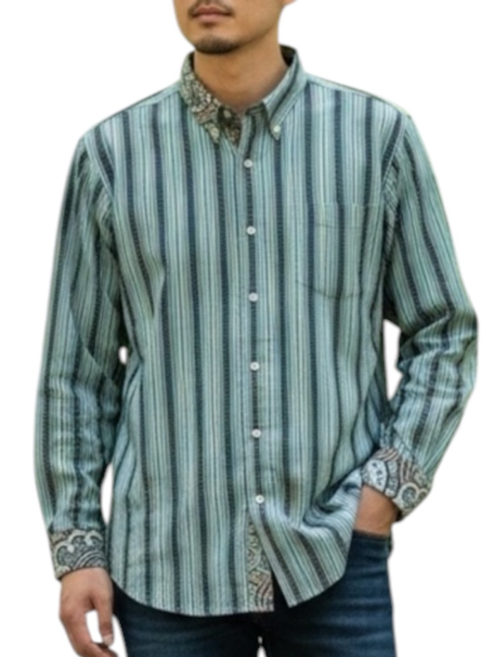 ROBERT GRAHAM Paisley Shirt in Blue/Green Stripes Size 2XL — GENTLY WORN!!!